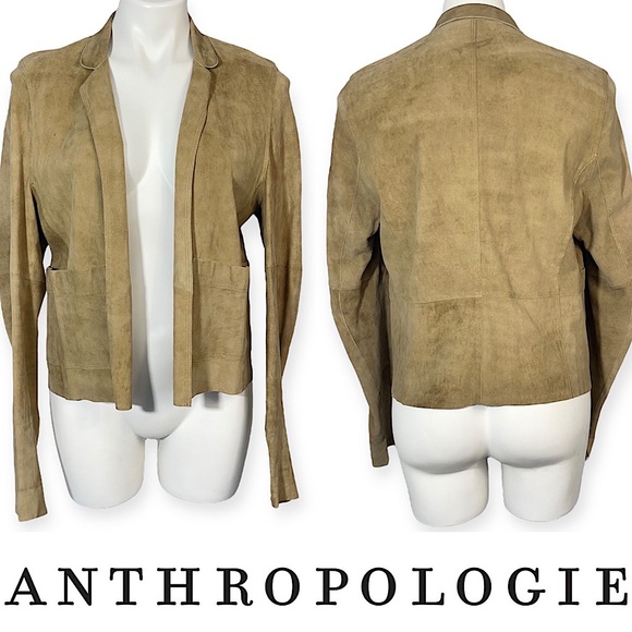 Anthropologie Jackett…etc. Genuine Suede Leather Open Front Jacket Blazer Boho M - Picture 3 of 16